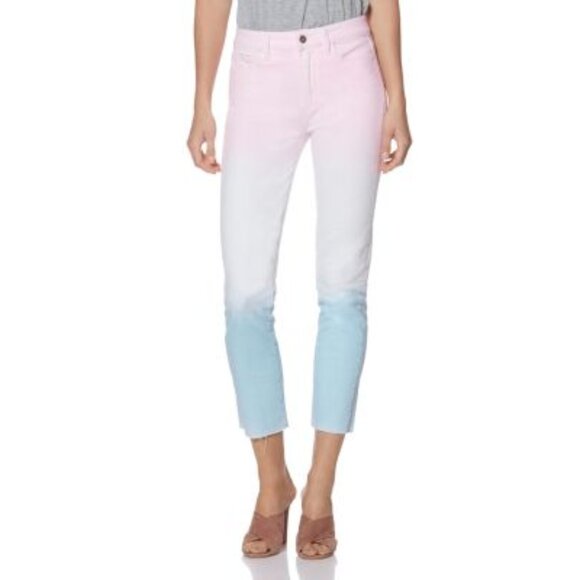 PAIGE Hoxton Slim Raw Hem Cut Off Cutoff Sunset Ombre High Waisted Jeans Pant 00 - Picture 1 of 5